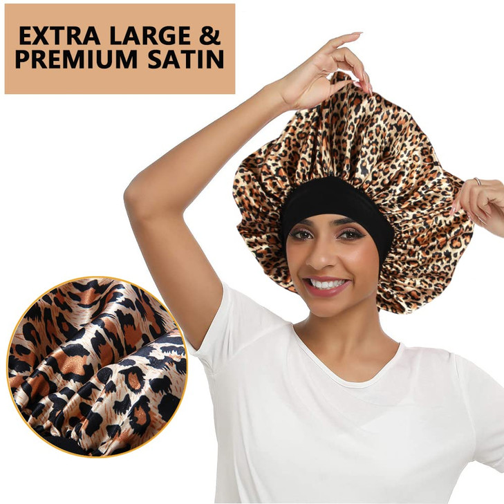 3PCS Extra Large Satin Bonnets for Sleeping Hair Bonnets for Black Women Braids Curly Hair C