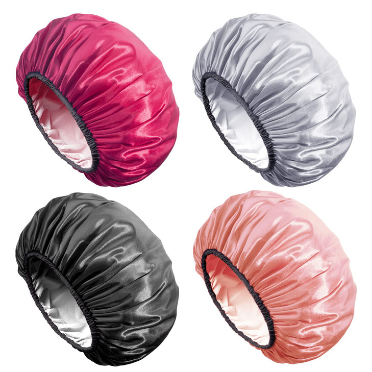 Aquior Shower Caps Extra Large for Women Long Hair Double Layer Waterproof Reusable Hair Cap 4 Pieces