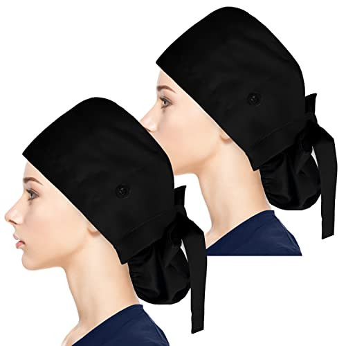 Fesciory Adjustable Working Caps with Button Sweatband Women Ponytail Pouch Hats Long Hair