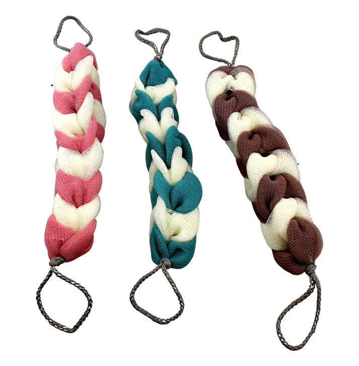 3 Pack Long Stretch Back Sponge with Rope Handles Back Scrubber Bath Shower Mesh Sponge Exfoliating Body Scrub Stretch B