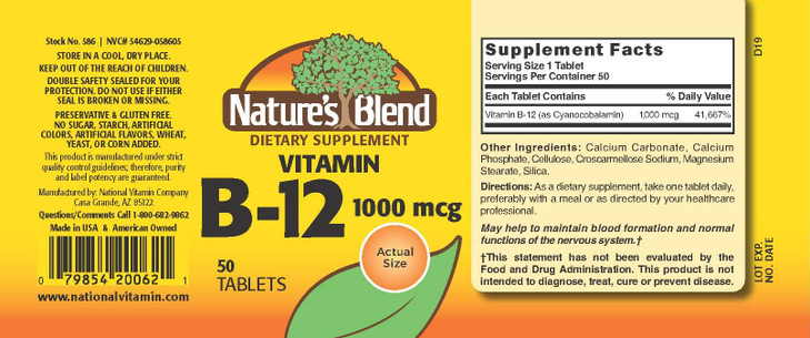 Nature's Blend Vitamin B12 Tablets, 1000 mcg, 50 Tabs online at globaldelivered