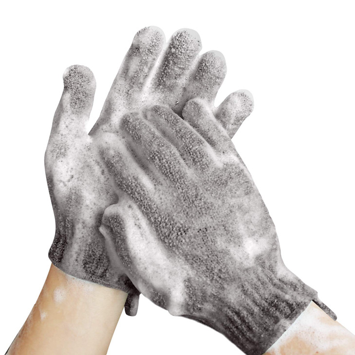 MIG4U Shower Exfoliating Scrub Gloves Medium to Heavy Bathing Gloves Body Wash Dead Skin Removal Deep Cleansing Sponge L
