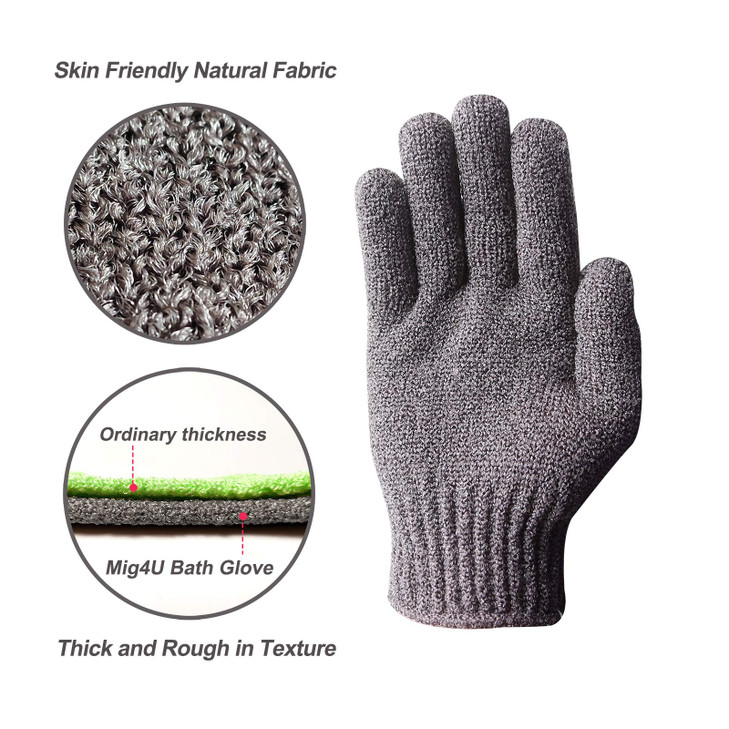 MIG4U Shower Exfoliating Scrub Gloves Medium to Heavy Bathing Gloves Body Wash Dead Skin Removal Deep Cleansing Sponge L