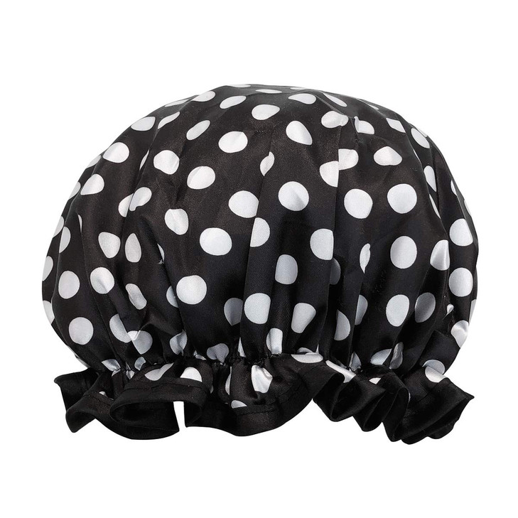allydrew Reusable Womens Waterproof Shower Caps for Long Hair Black and White Dots