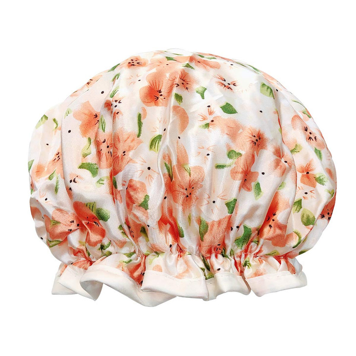allydrew Reusable Womens Waterproof Shower Caps for Long Hair Peach Floral