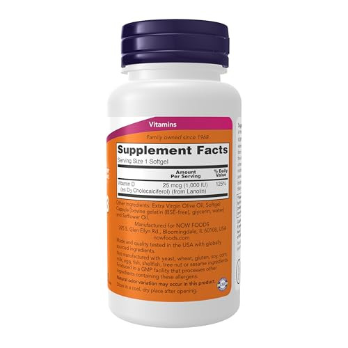 NOW Foods Supplements, Vitamin D-3 1,000 IU, High Potency, Structural Support*, 360 Softgels