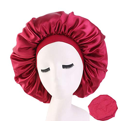 Deepth 6 Pieces Extra Large Sleep Cap Jumbo Cap Large Satin Bonnet with Comfort Elastic Band Solid 6pack
