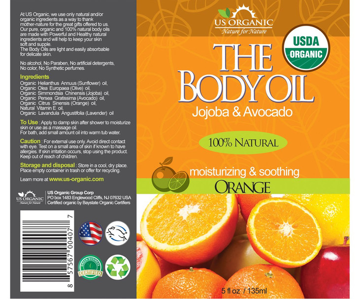 US Organic Body Oil Fresh Orange Jojoba and Avocado Oil with Vitamin E USDA Certified Organic No Alcohol Paraben Artific