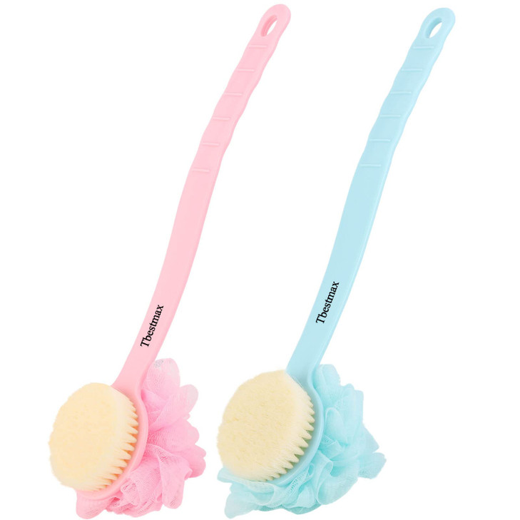 Tbestmax Loofah Back Scrubber Long Handle Shower Body Brush with Soft Mesh Sponge for Women Skin Exfoliating Bath Massag