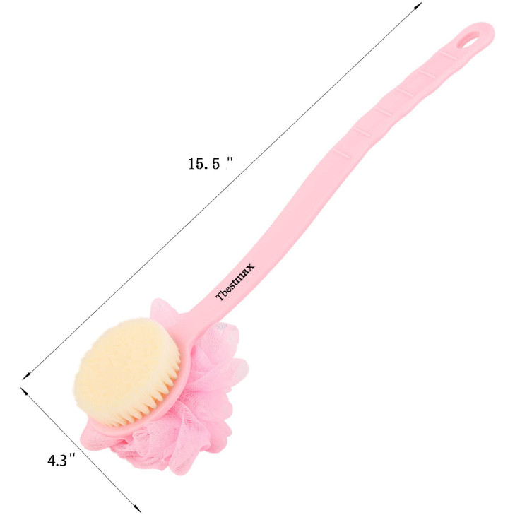 Tbestmax Loofah Back Scrubber Long Handle Shower Body Brush with Soft Mesh Sponge for Women Skin Exfoliating Bath Massag