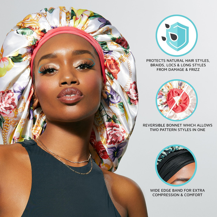 KISS COLORS CARE Reversible Hair Bonnet for Braids Exotic Leopard Luxurious Satin Breathable Material for Hair Protectio