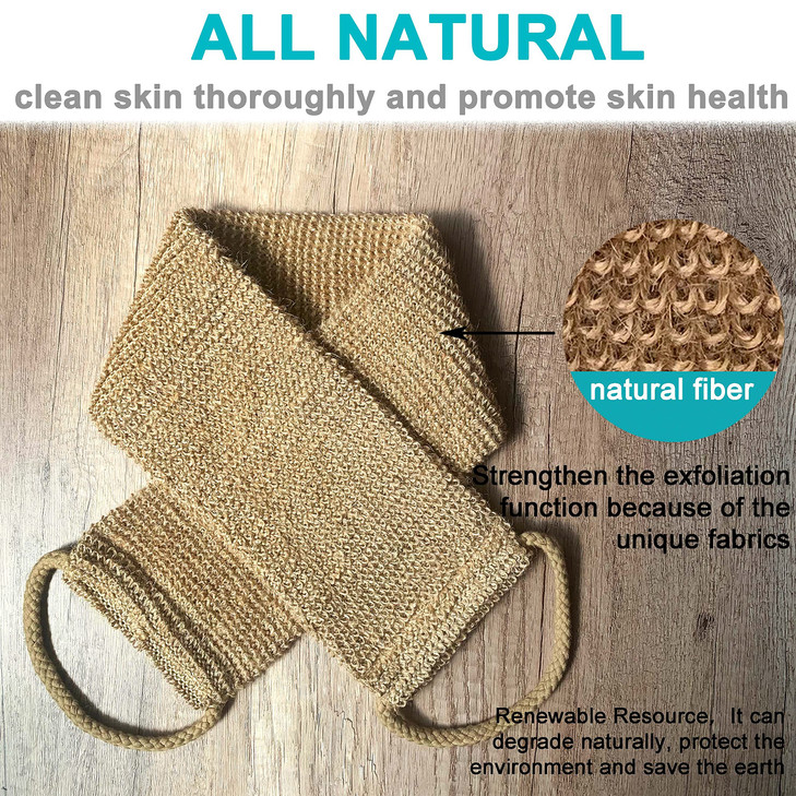 Large Natural Exfoliating Hemp Back Scrubber for Shower for Men and Women Deep Clean Invigorate Your Skin Machine Wash a