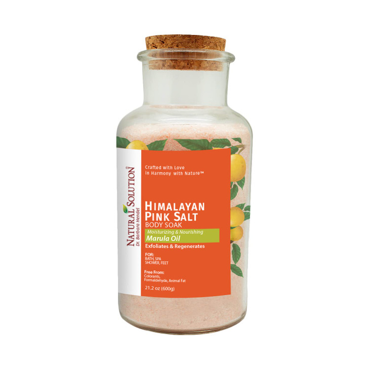 Natural Solution Himalayan Pink Salt Body Soak Cork Jar Filled with Marula Oils Infused Crystals Best for Relaxation of