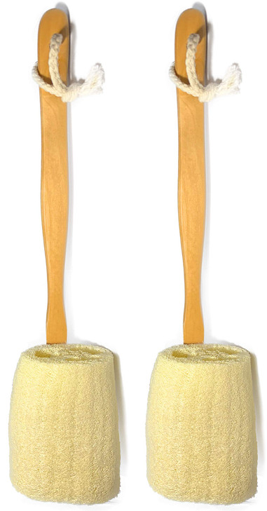 2 Pack Natural Exfoliating Loofah luffa loofa Bath Brush On a Stick with Long Wooden Handle Back Brush for Men Women Sho