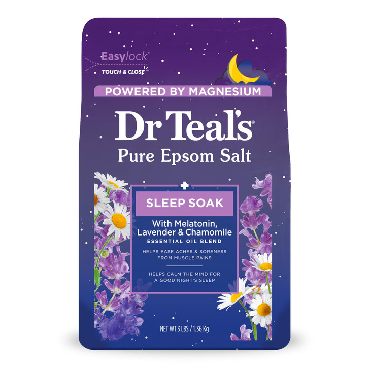 Dr Teals Pure Epsom Salt Soak Sleep Blend with Melatonin Lavender Chamomile Essential Oils 3 lbs