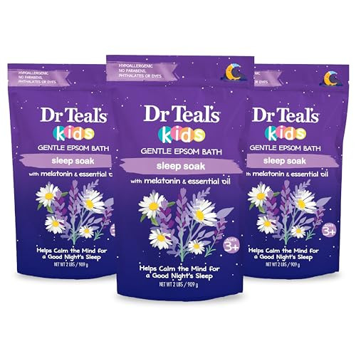 Dr Teals Kids Gentle Epsom Salt Sleep Soak with Melatonin Essential Oil Blend 2 lbs Pack of 3