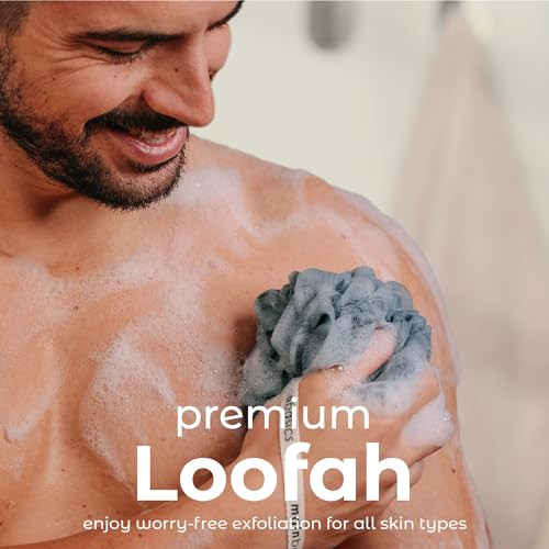 MainBasics Bath Shower Loofah Sponge Pouf Body Scrubber Exfoliator Body Wash Sponge Set of 3 Airy Blossom