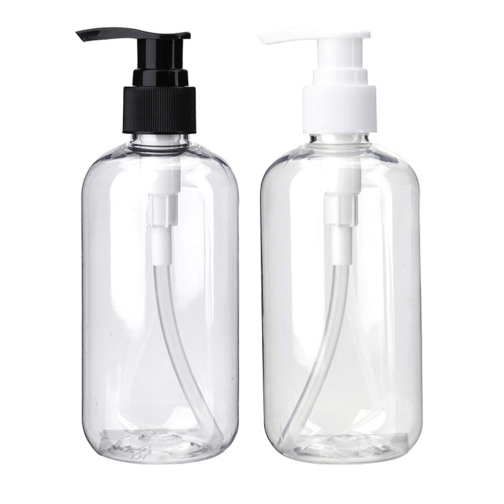 Bekith 16 Pack Empty Lotion Bottles with Black and White Pumps 8oz Plastic Clear Round Bottles Containers for Creams Han