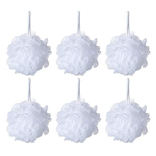 iboodi Bath Sponge Loofah Shower Pouf White Mesh Shower Puff Pack of 6 35gpcs
