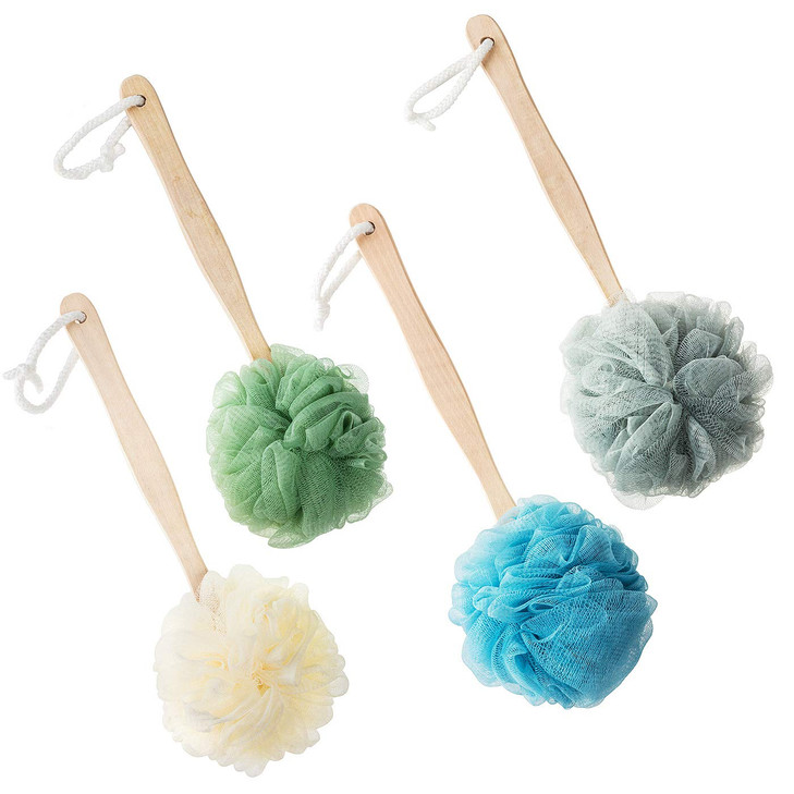 4 Pack Large Bath Puff Loofah Sponge with Long Handle Shower Loofah Bath Body Back Brush Spa Brush for Women and Men4 Co
