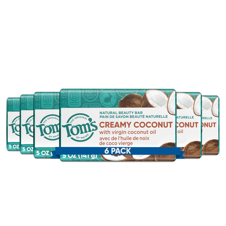 Toms of Maine Natural Beauty Bar Soap Creamy Coconut With Virgin Coconut Oil 5 oz 6Pack Packaging May Vary
