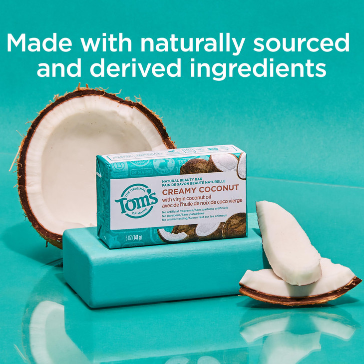 Toms of Maine Natural Beauty Bar Soap Creamy Coconut With Virgin Coconut Oil 5 oz 6Pack Packaging May Vary