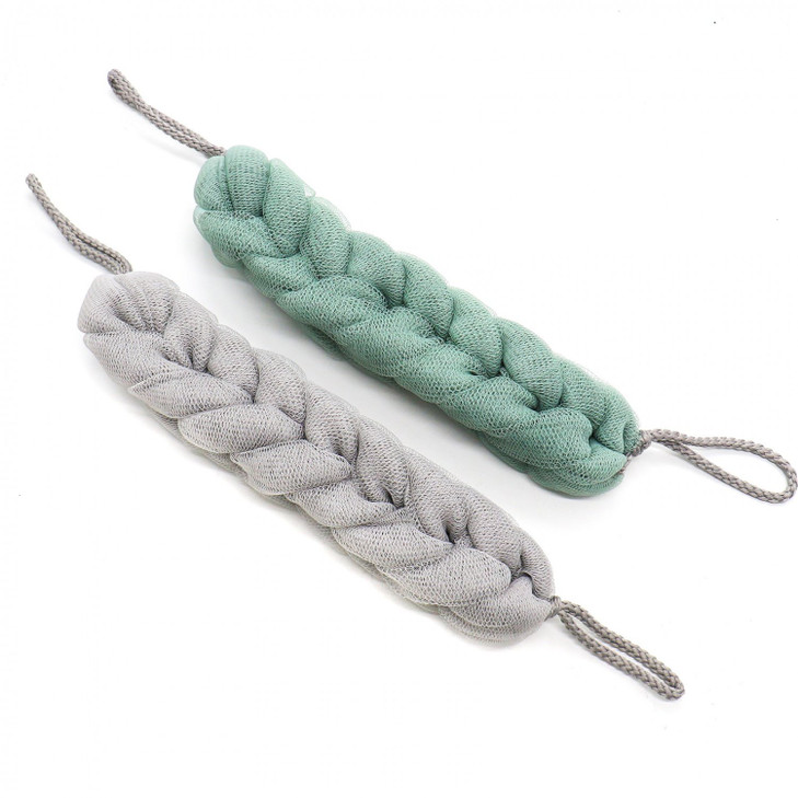 2 Pcs Exfoliating Bath Sponge Shower Pouf Loofah Back Scrubber Mesh Strap Skin Washer with Rope Handles