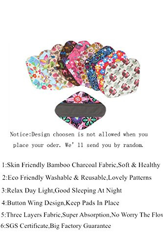 Reusable Waterproof Bamboo Charcoal Menstrual Pads SetsPanty Liner Regular Flow Heavy Flow pinjie s