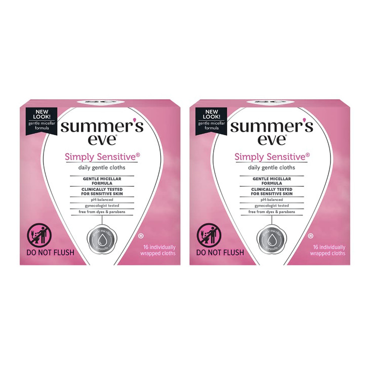 Summers Eve Feminine Cleansing Cloths Sensitive Skin 16 Each Pack of 2