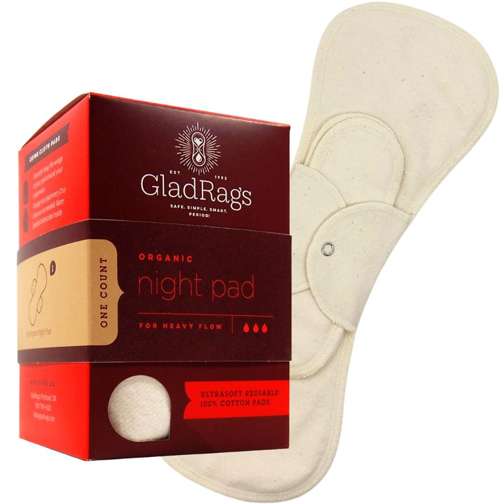 GladRags Natural Organic Undyed Cotton Reusable Night Pad 1Pack 100 GOTS Certified Organic Menstrual Pad Postpartum Pad