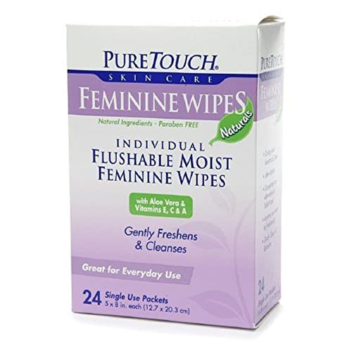 PureTouch Feminine Wipes Naturals for Adults Individual Flushable Moist Wipes 144 SingleUsePackets