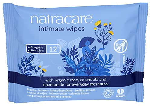 Natracare Organic Cotton Intimate Wipes Infused with Organic Essential Oils of Chamomile Calendula and French Rose 12 Wi