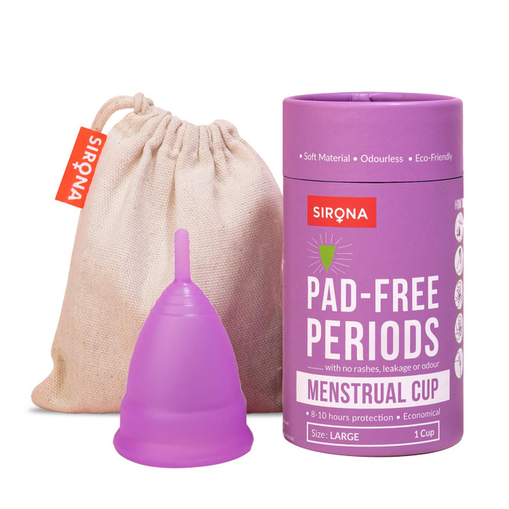 Sirona Reusable Menstrual Cup Large Size UltraSoft OdorFree RashFree MedicalGrade Silicone with Pouch LeakProof Period C