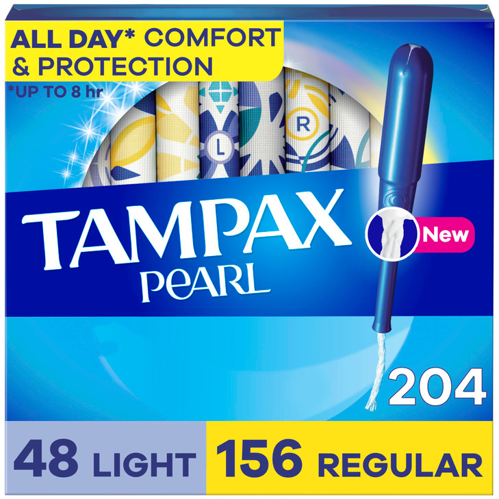 Tampax Pearl Tampons for Women Multipack with LeakGuard Braid LightRegular Absorbency Unscented 204 Count 6 Packs of 34