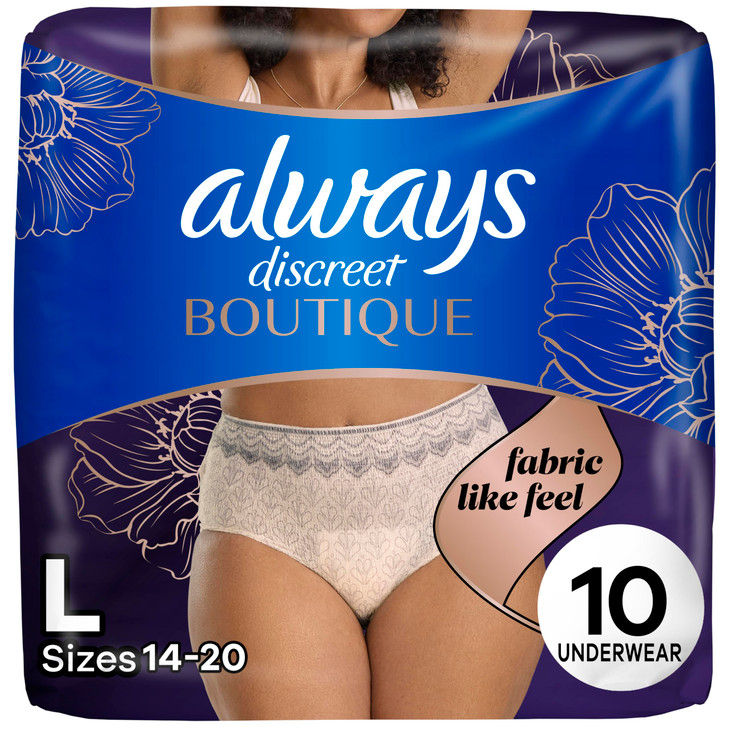 Always Discreet Boutique Incontinence and Postpartum Underwear for Women Maximum Protection Large Rosy 10 Count