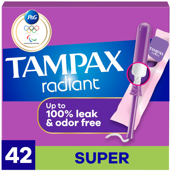 Tampax Radiant Tampons for Women with LeakGuard Braid Super Absorbency Unscented 42 Count