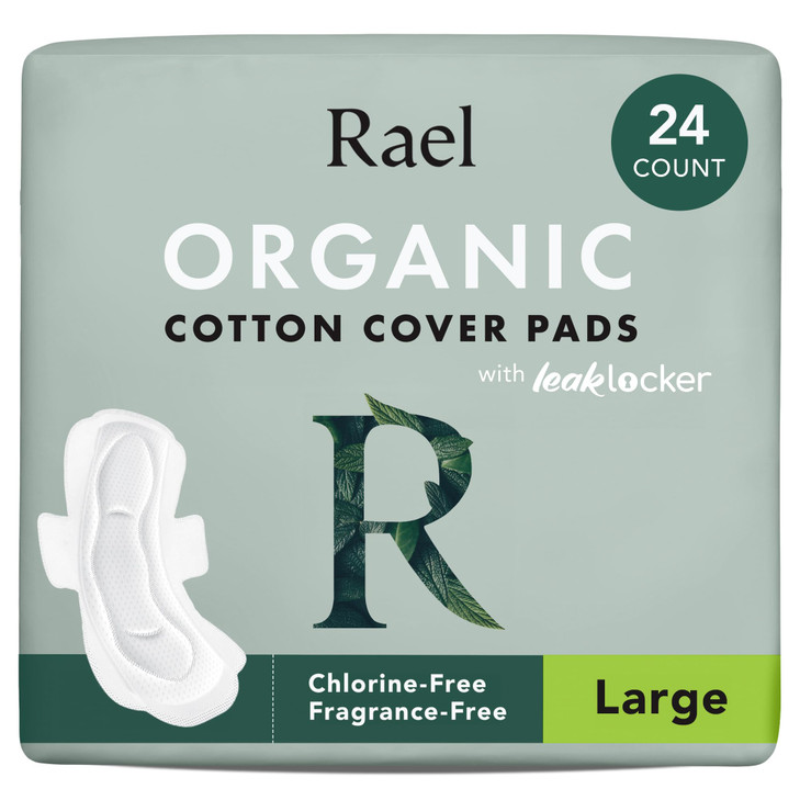 Rael Pads for Women Organic Cotton Cover Period Pads with Wings Feminine Care Sanitary Napkins Heavy Absorbency Unscente