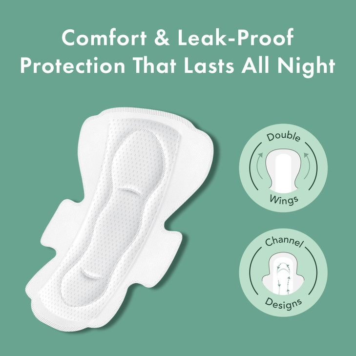 Rael Pads for Women Organic Cotton Cover Period Pads with Wings Feminine Care Sanitary Napkins Heavy Absorbency Unscente