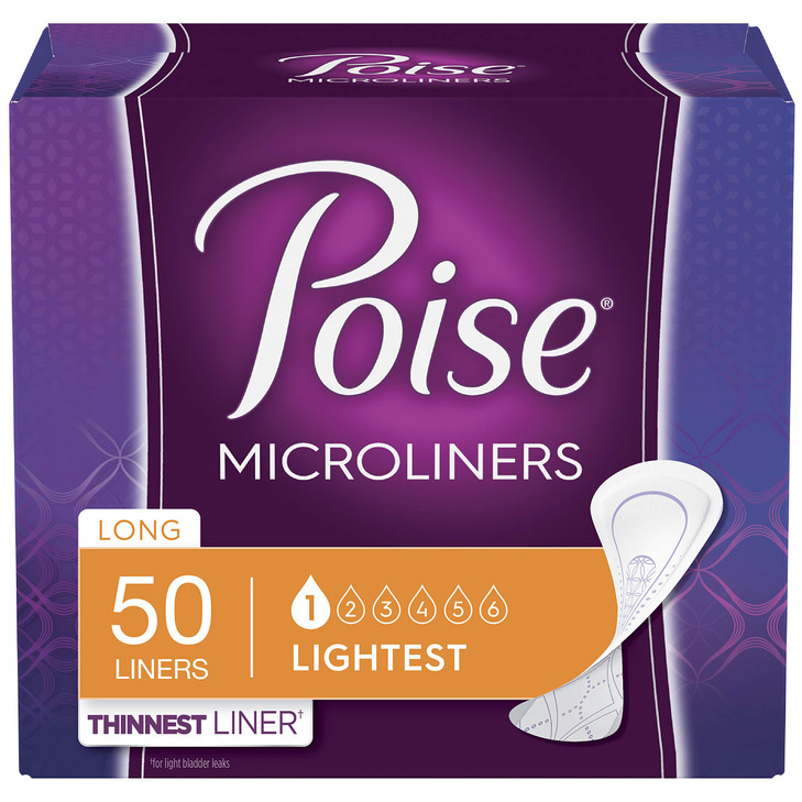 Poise Daily Microliners Incontinence Panty Liners Lightest Absorbency Long 50 Count