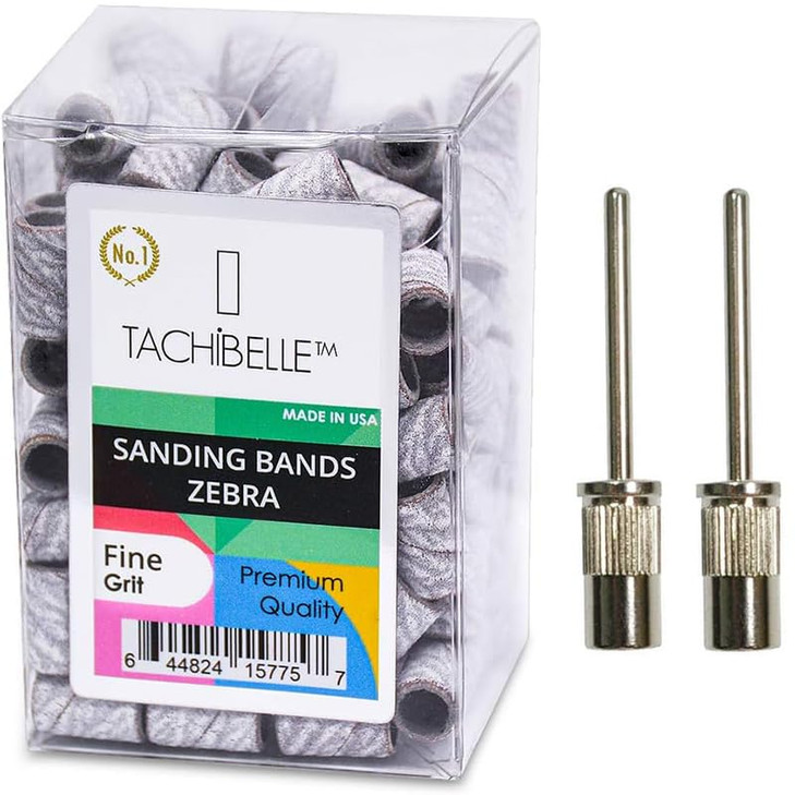 TachiBelle PREMIUM Made In USA Quality Professional Nail Sanding Bands ZEBRA Fine Grit File FREE 2 Mandrel