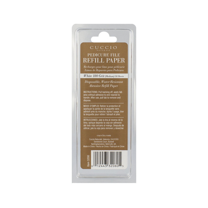 Cuccio Pro Pedicure File Refills 180 Grit White Disposable Sheets WaterResistant and Hygienic Compatible with Stainless