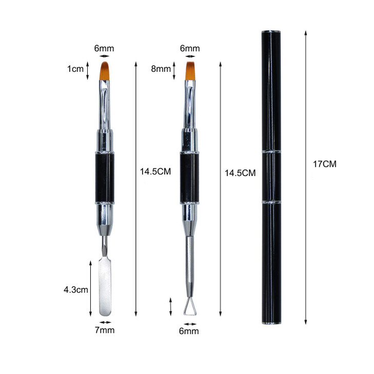 Kalolary Poly gel Dual Brushes for Nails Acrylic Nail Brush with Spatula Cuticle Pusher Tools for Poly gel Application A