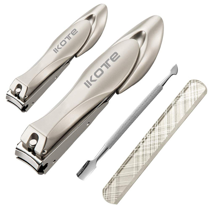 IKOTE Professional Nail Clippers Set of 4 Fingernail and Toe nail Clippers with Nail Files Cuticle Pusher and Toenail Li