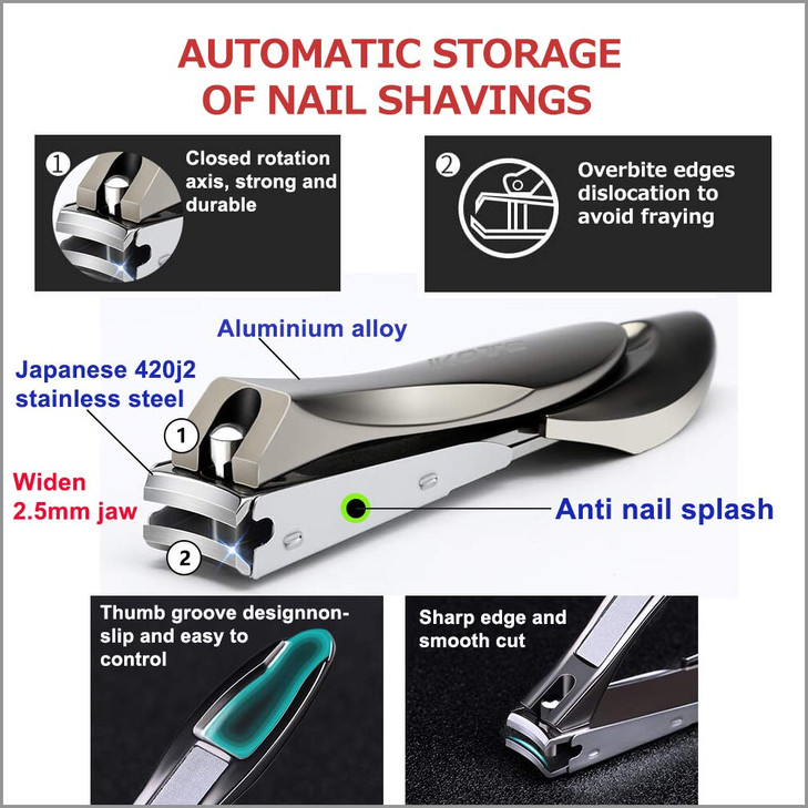 IKOTE Professional Nail Clippers Set of 4 Fingernail and Toe nail Clippers with Nail Files Cuticle Pusher and Toenail Li