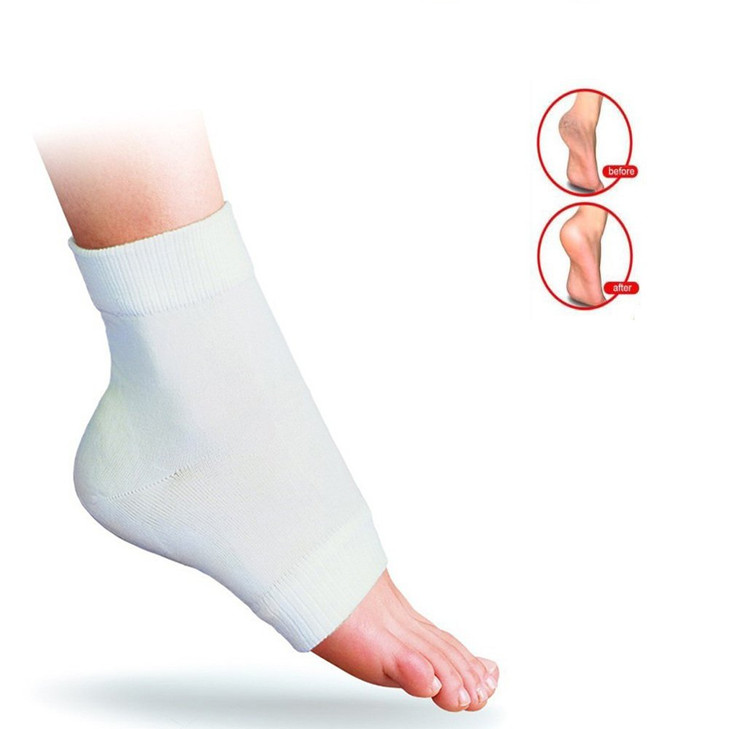 DrPedi Moisturizing Heel Socks for Cracked Heel Sleeves Foot Cream for Dry Cracked Feet Gel Socks White