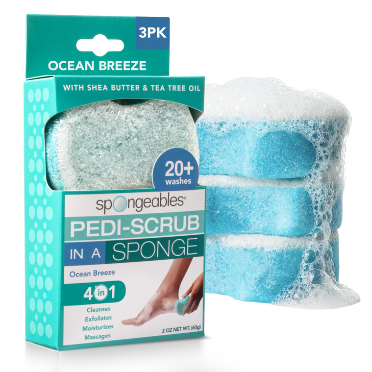 Spongables Pedi Scrub Foot Exfoliating 20 Wash Sponge Ocean Breeze 3 Count