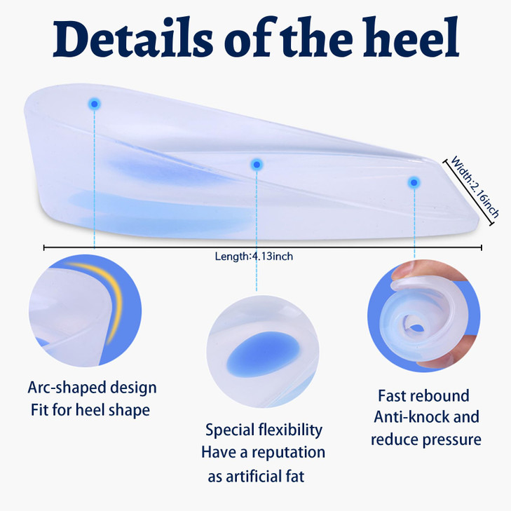 3 Pair Gel Heel Cups Plantar Fasciitis Inserts Silicone Gel Heel Pads for Heel Pain Bone Spur Achilles Pain Gel Heel Cus