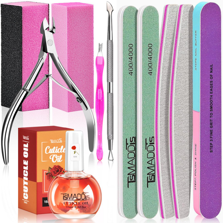 TsMADDTs Manicure Tools Kit Nail Care Kit with 3 pcs Files 2 pcs Buffer Blocks 2 Polishing Buffers Cuticle Nipper Pusher
