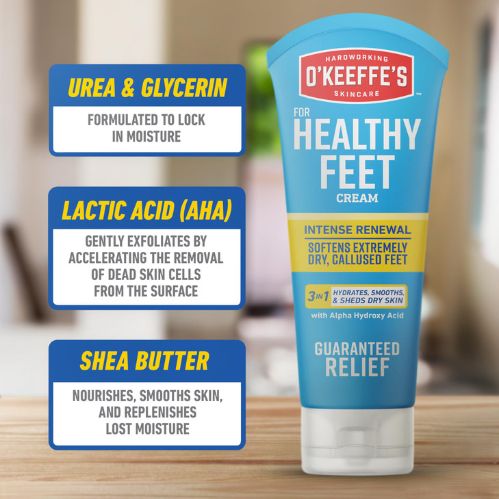 OKeeffes for Healthy Feet Intense Renewal Cream with Urea Alpha Hydroxy Acid 3 oz Tube 1 Pack Chemically Exfoliates and