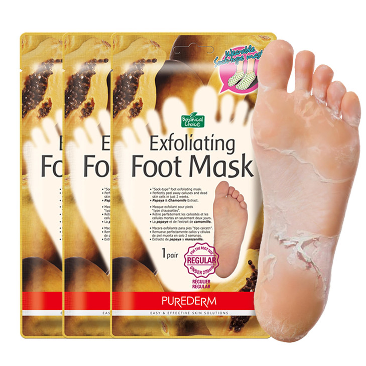 Purederm Exfoliating Foot Mask 3 Pack Regular Size Exfoliating Foot Masks for Cracked Feet Dry Skin Callused Feet